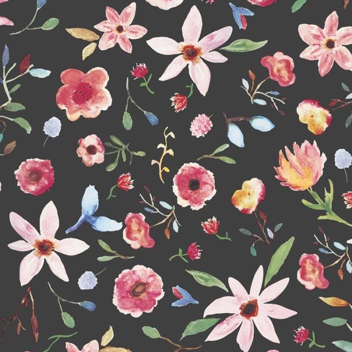 Papeldecor|Papel pintado flores acuarela negro|Papel Pintado