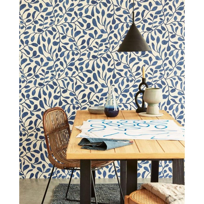 Papeldecor|Tapete Blätter Aquarell blau|Tapeten