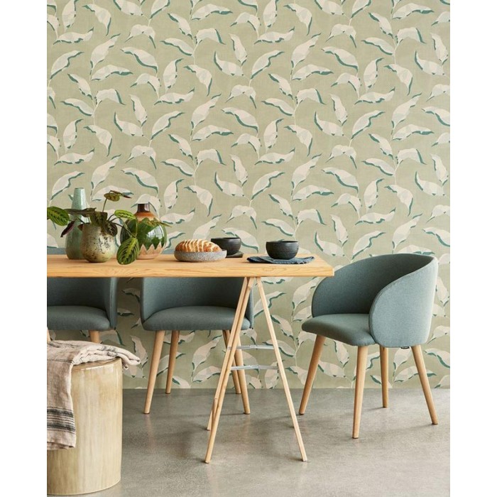 Papeldecor|Papel pintado flores abstracto, hojas verde caqui|Papel Pintado