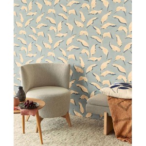 Casadeco|Blue vinyl wallpaper with textured textile effect|Blue 2