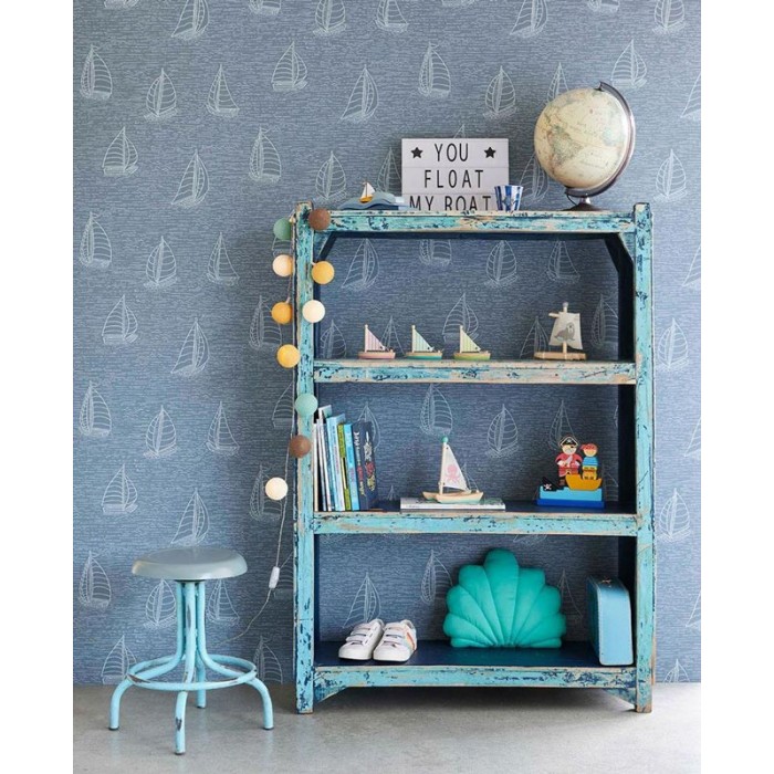 Papeldecor|Children's wallpaper sailboats navy blue|Wallpaper