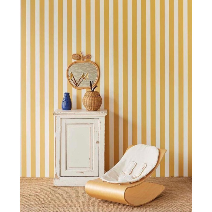 Papeldecor|Ochre yellow and white striped wallpaper|Wallpaper