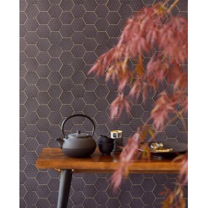 Papeldecor|Concrete-effect wallpaper with copper metallic ornaments|Wallpaper 2