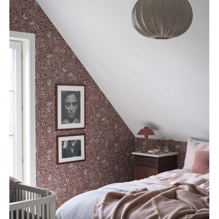 Borastapeter|Papier peint floral Nocturne rose bordeaux doré|Scandinave