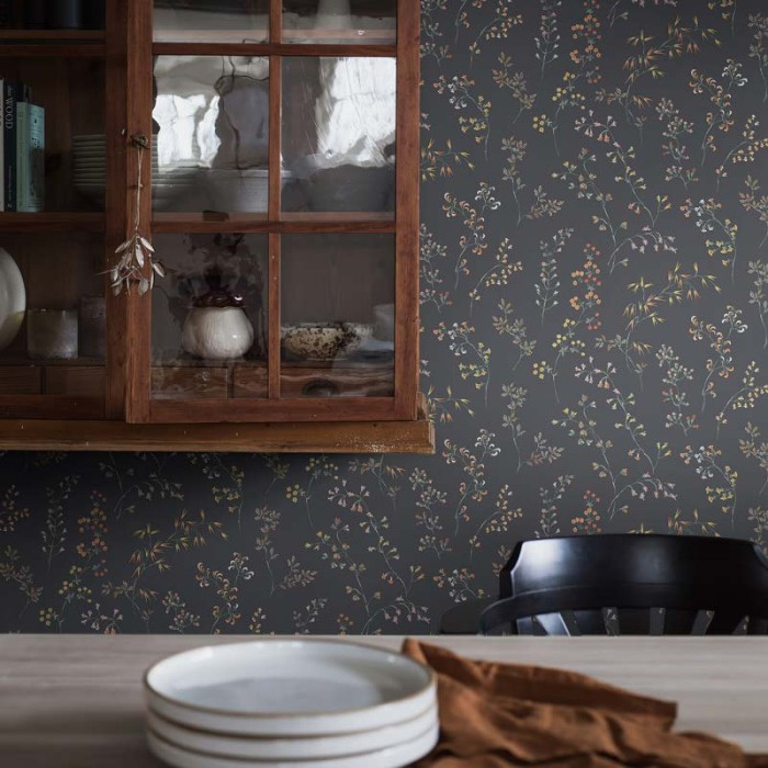 Borastapeter|Wallpaper dark grey multicolor meadow floral|Scandinavian