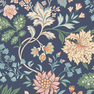 Grandeco|Boho-style blue floral wallpaper|Floral