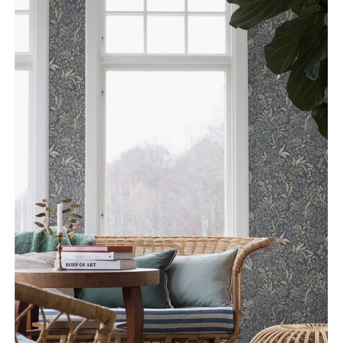 Borastapeter|Papel pintado floral escandinavo azul apagado|Papel Pintado