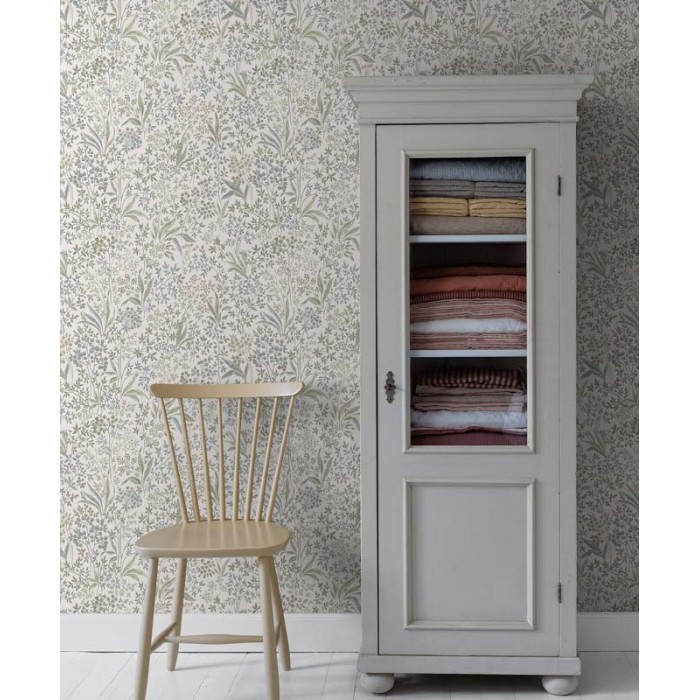 Borastapeter|Papel pintado botánico escandinavo verde y blanco|Escandinavo