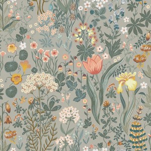Eijffinger|Romantische Tapete mit Jute-Optik in Orange, floral|Blumen
