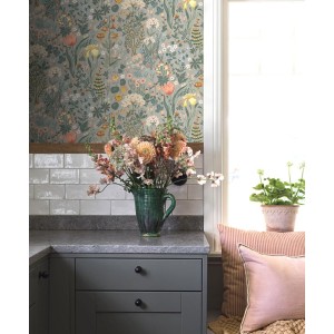 Casadeco|Papier peint floral classique avec feuilles imprimées sur fond noir|Floral 2