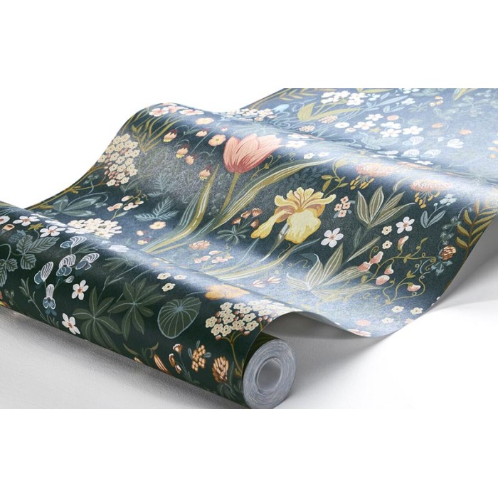 Borastapeter|Papier peint floral scandinave bleu pétrole|Papier Peint