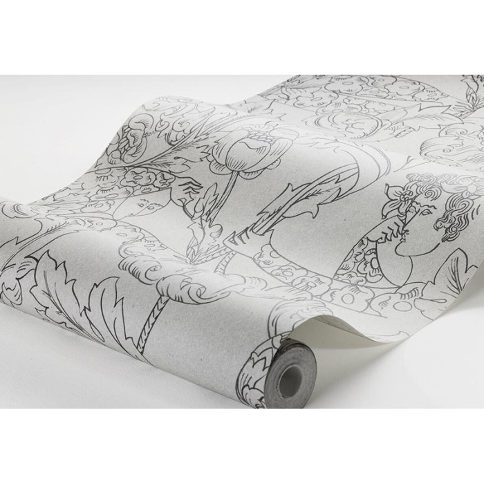 Borastapeter|Papier peint illustrations botaniques et humaines tons gris|Figuratif