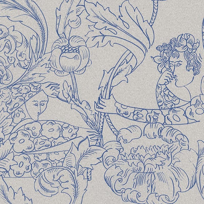 Borastapeter|Papel pintado ilustraciones botánicas y humanas azul y gris|Figurativo