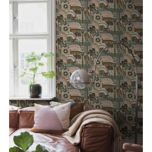 Casadeco|Papier peint paysage avec pins noir et blanc style méditerranéen|Floral 2