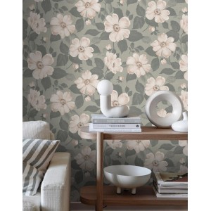 Borastapeter|Wallpaper Scandinavian forest fauna nature in sage green and beige|Wallpaper 2