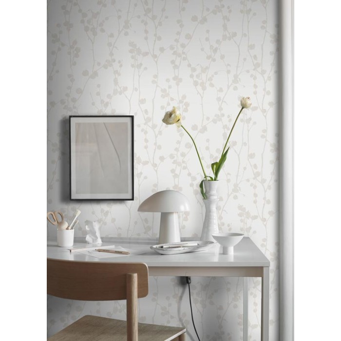 Papel pintado ramitas y hojas estilo escandinavo sutil - Borastapeter Melodi 7426