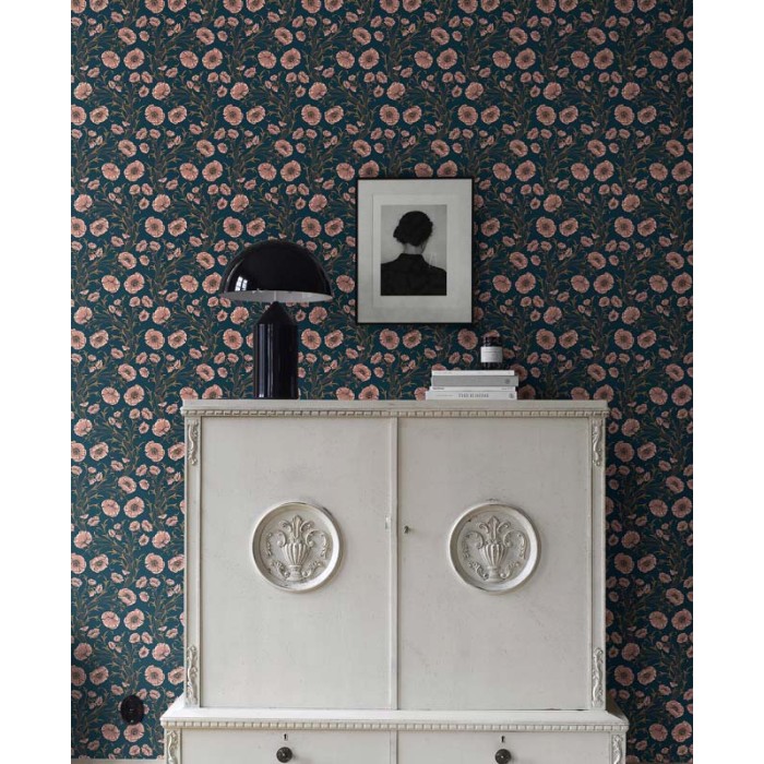 Borastapeter|Papier peint coquelicots style Art Nouveau romantique profond|Papier Peint