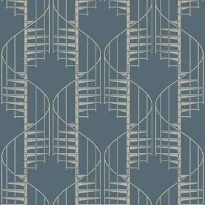 Casadeco|Papel Pintado liso azul verde, efecto textil denim|Papel Pintado