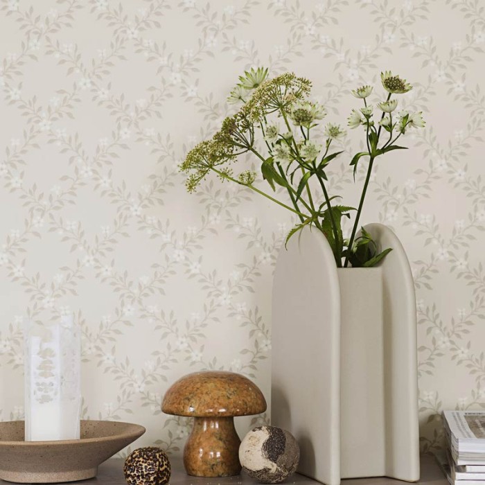 Borastapeter|Papel pintado enrejado con hojas y flores estilo clásico contemporáneo|Escandinavo