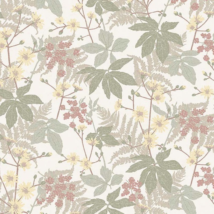 Borastapeter|Papel pintado floral bosque estilo tradicional contemporáneo en beige y verde|Escandinavo