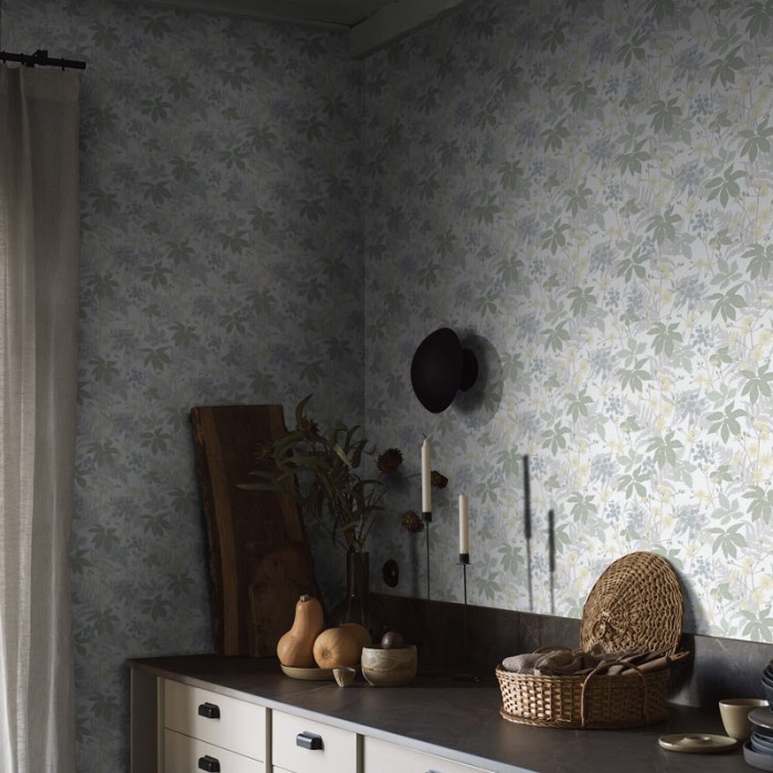 Borastapeter|Papel pintado floral bosque estilo escandinavo en blanco y verde|Papel Pintado