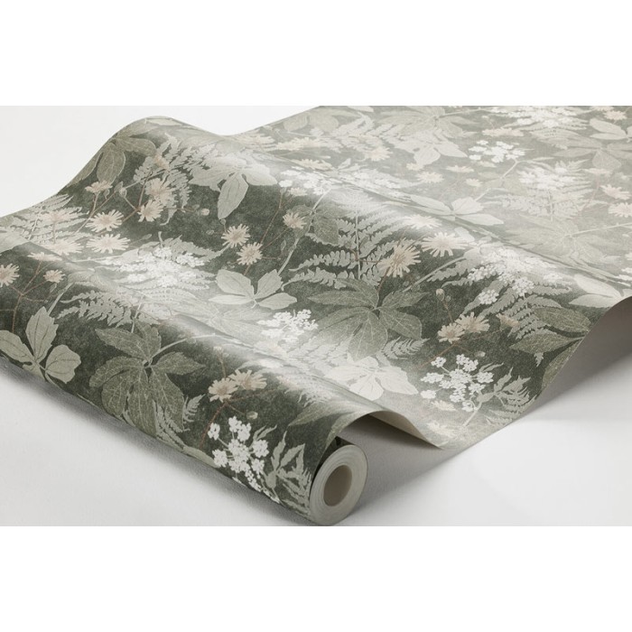 Papel pintado floral bosque estilo escandinavo en verde y beige - Borastapeter Essens 3950