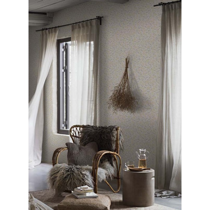 Borastapeter|Papel pintado floral rosas silvestres estilo clásico contemporáneo en amarillo y verde|Escandinavo