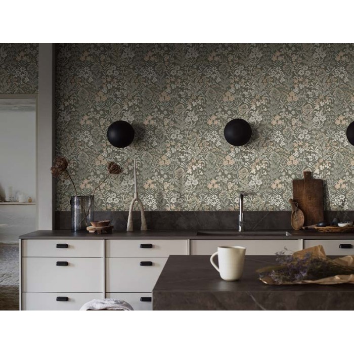 Papel pintado floral pradera estilo nórdico clásico en marrón y gris - Borastapeter Essens 3969