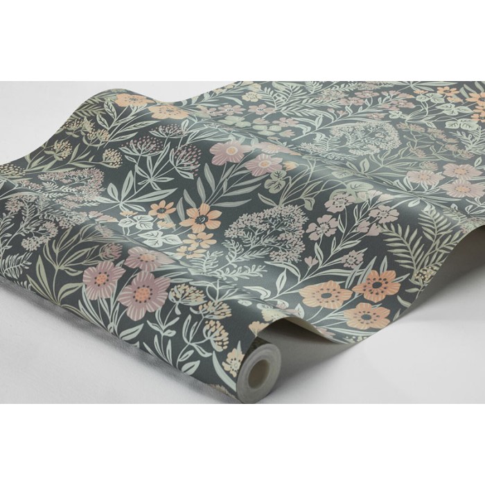 Borastapeter|Tapete Wiesenblumen floral skandinavisch dunkelgrün Stil|Tapeten