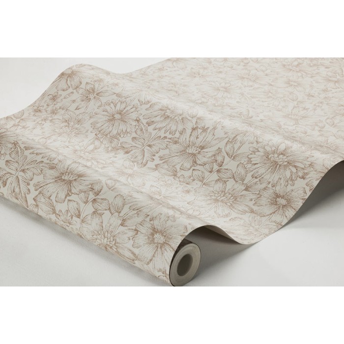 Borastapeter|Papel pintado floral grande efecto textil escandinavo en marrón y beige|Papel Pintado