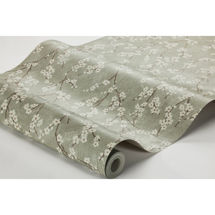 Papel pintado floral manzano estilo romántico escandinavo en verde y amarillo - Borastapeter Essens 3978