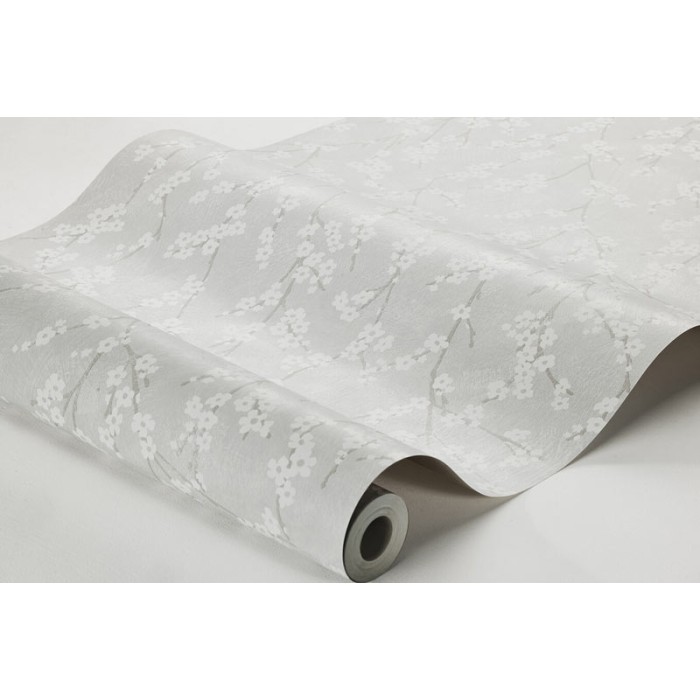 Papel pintado floral manzano estilo escandinavo elegante en gris y blanco - Borastapeter Essens 3979