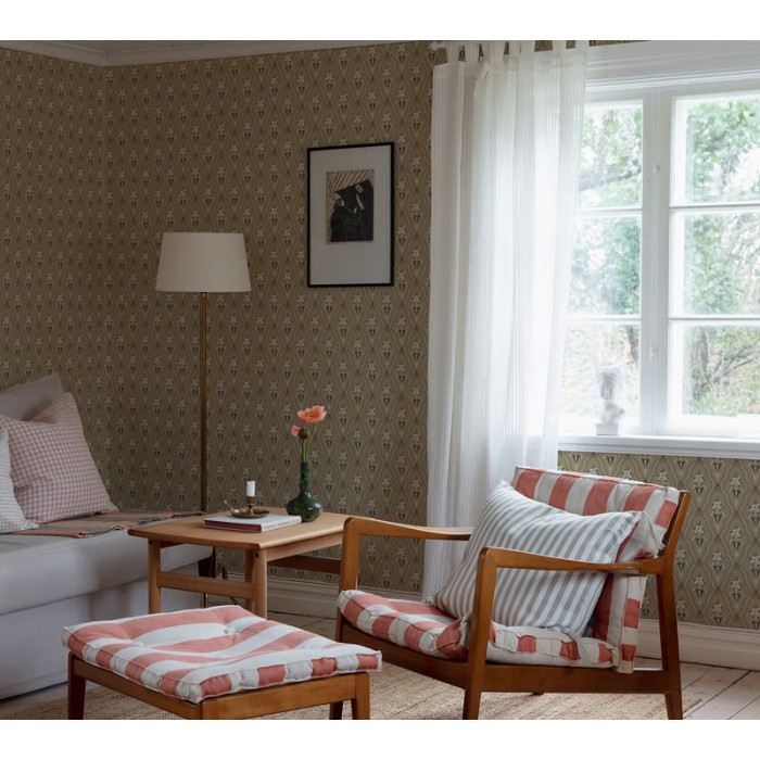 Borastapeter|Papier peint treillis floral style classique scandinave brun doré|Damas