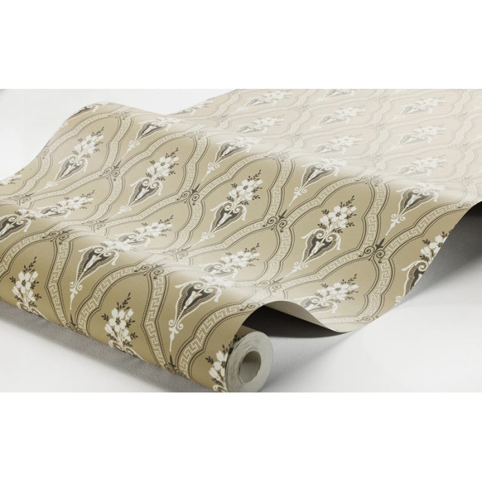 Borastapeter|Papel pintado enrejado floral estilo clásico escandinavo en marrón dorado|Damasco