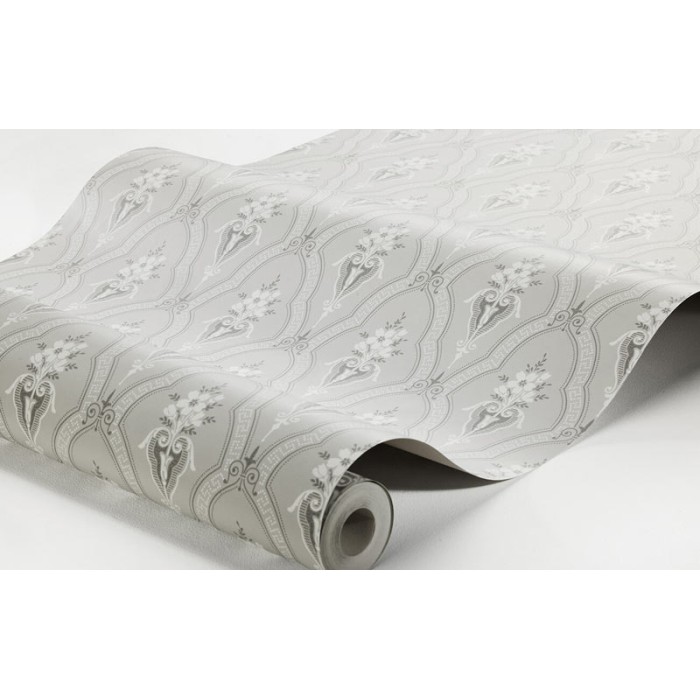 Papel pintado enrejado floral estilo clásico escandinavo en gris claro - Borastapeter Alla Tiders Hus 4166