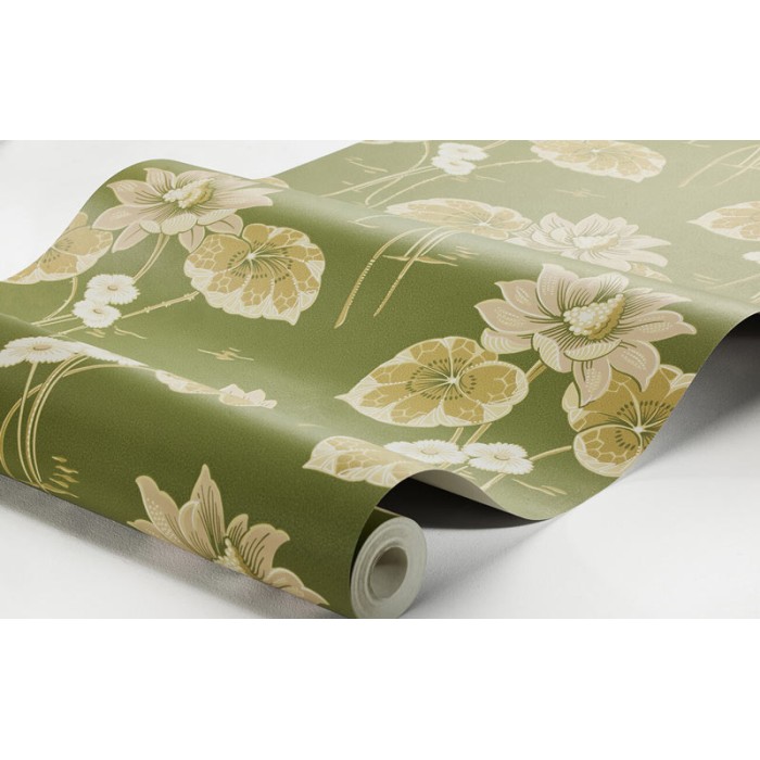 Borastapeter|Wallpaper green pink Art Nouveau Scandinavian style water lilies|Wallpaper