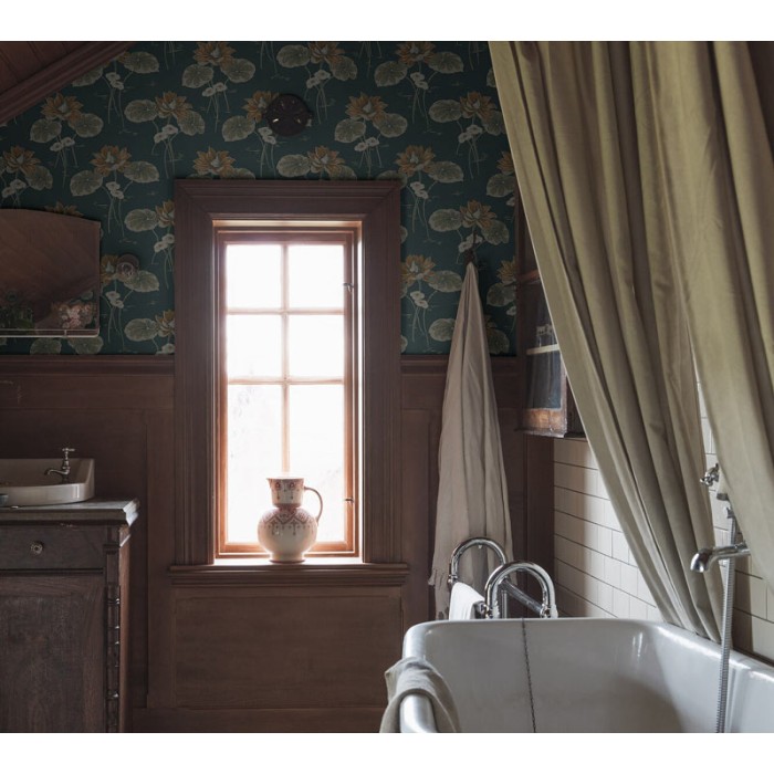 Borastapeter|Papel pintado nenúfares Art Nouveau estilo escandinavo en azul y marrón|Papel Pintado