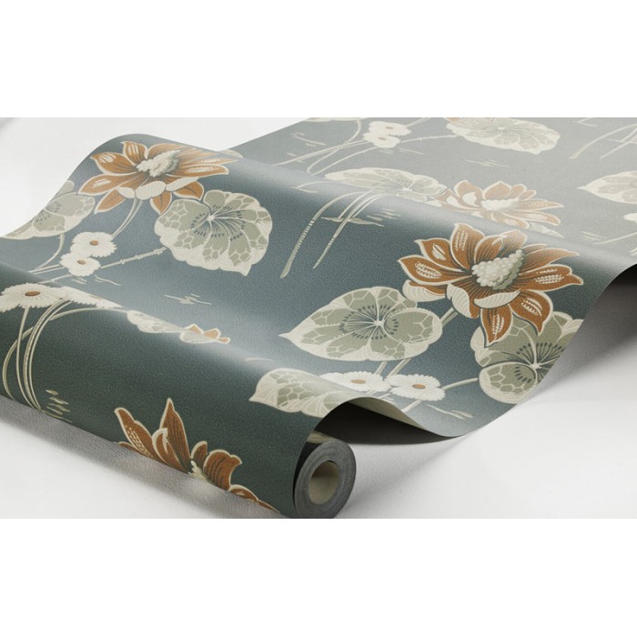 Borastapeter|Wallpaper blue brown Art Nouveau Scandinavian style water lilies|Wallpaper