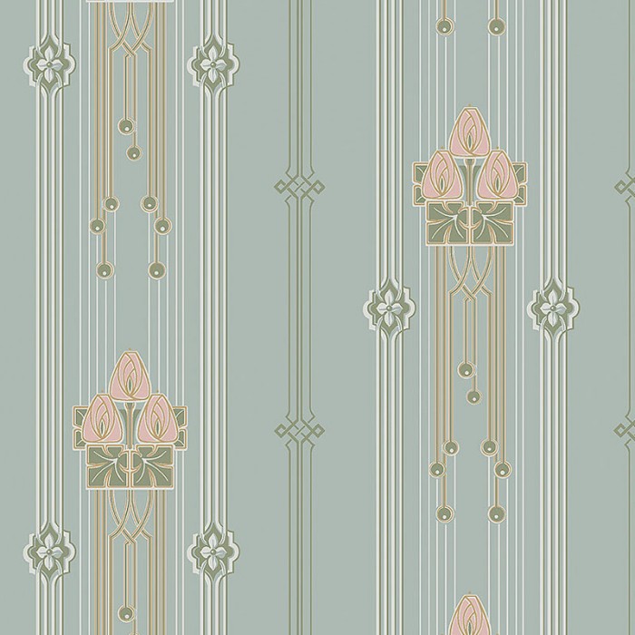 Borastapeter|Papel pintado líneas verticales Art Nouveau en azul y dorado|Art Deco