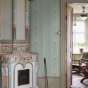 Borastapeter|Tapete Vertikalstreifen Art Nouveau blau gold Stil|Art Deco