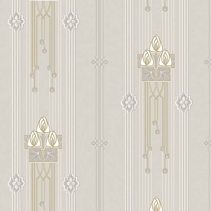 Papel pintado líneas verticales Art Nouveau en gris y lila - Borastapeter Alla Tiders Hus 4171