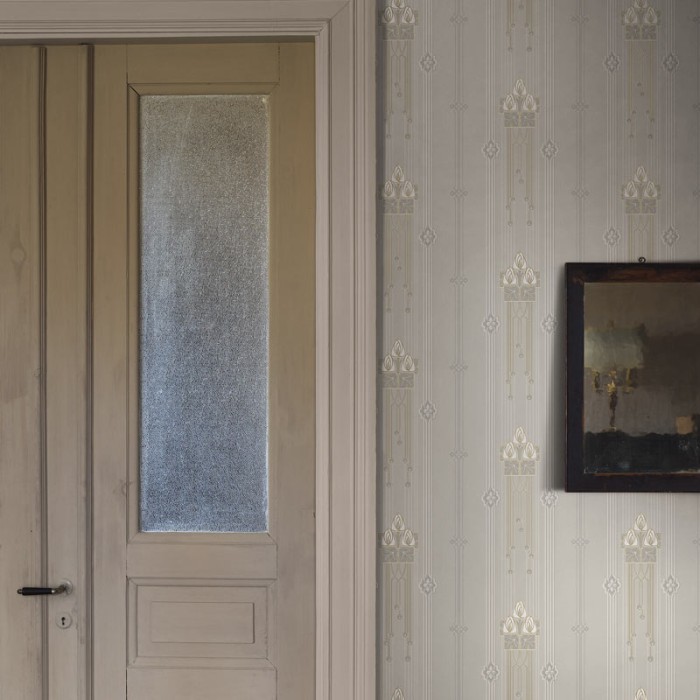 Papel pintado líneas verticales Art Nouveau en gris y lila - Borastapeter Alla Tiders Hus 4171