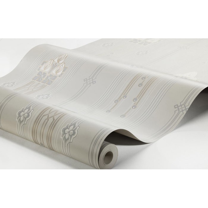 Papel pintado líneas verticales Art Nouveau en gris y lila - Borastapeter Alla Tiders Hus 4171