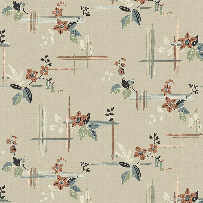 Borastapeter|Papel pintado floral estilizado estilo oriental en beige y terracota|Oriental