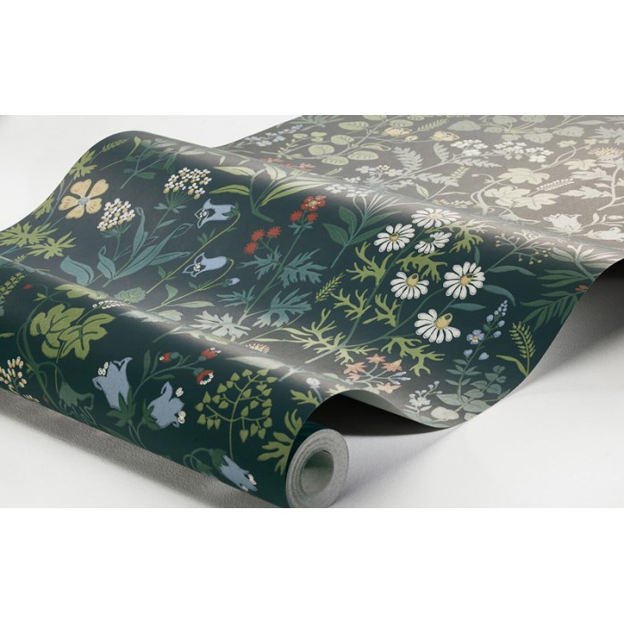Papel pintado floral pradera estilo romántico en azul medianoche - Borastapeter Alla Tiders Hus 4181