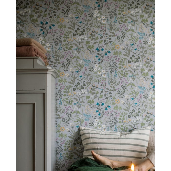 Borastapeter|Papier peint floral prairie style scandinave bleu grisâtre|Papier Peint