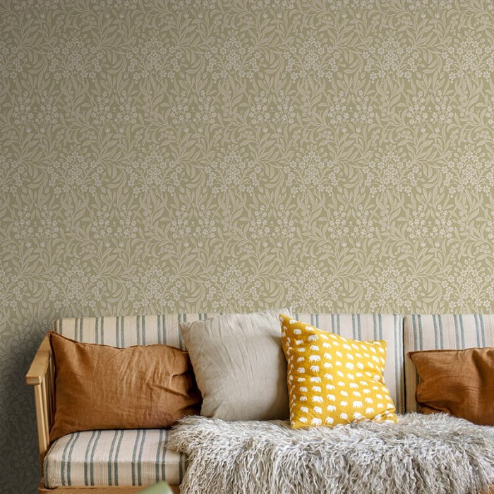 Borastapeter|Papel pintado floral serpenteante estilo art nouveau en verde y gris|Papel Pintado