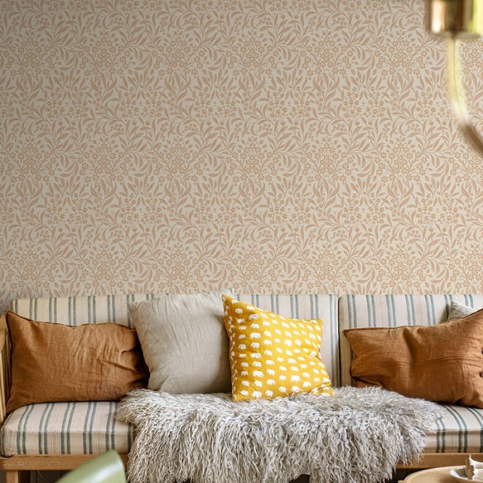 Borastapeter|Papel pintado floral serpenteante estilo escandinavo en beige y rosa|Papel Pintado