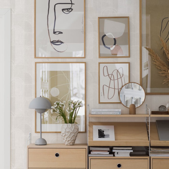 Borastapeter|Papel pintado geométrico arcos estilo escandinavo en gris claro|Contemporáneo