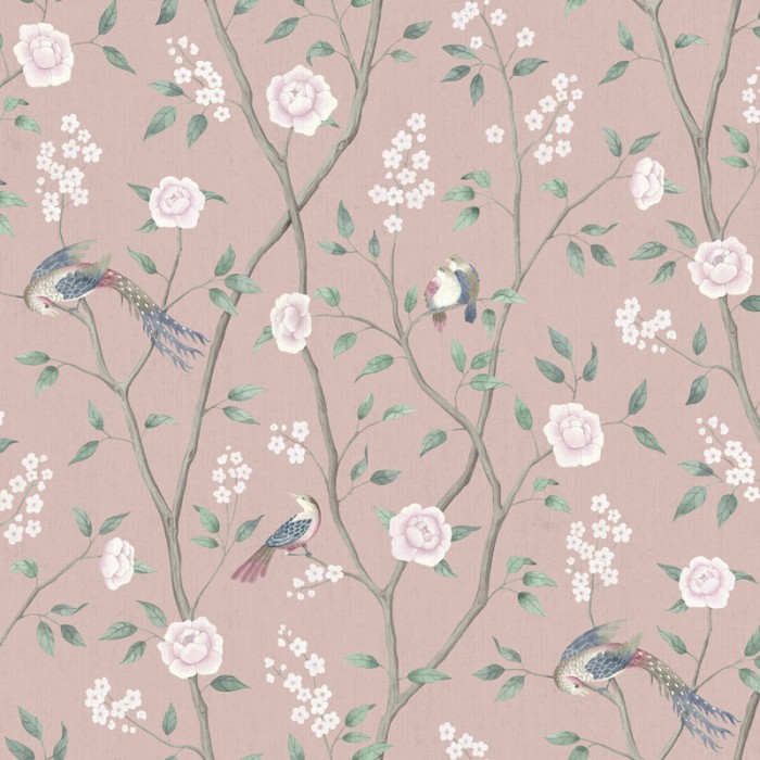 Borastapeter|Papel pintado aves estilo oriental en rosa y rubor|Alta Gama